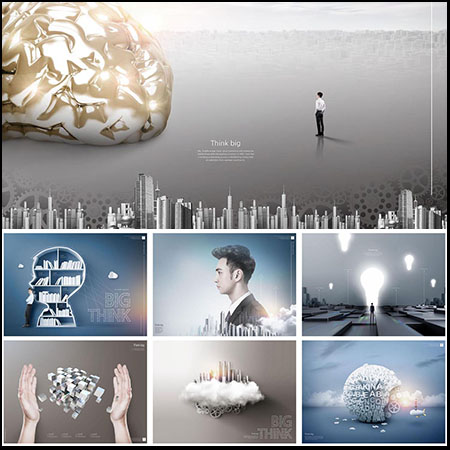 创意高科技商务AI人工智能三维立体空间海报PSD背景素材