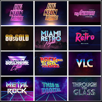 80年代复古金属PSD智能图层3D立体文字特效海报字体模板