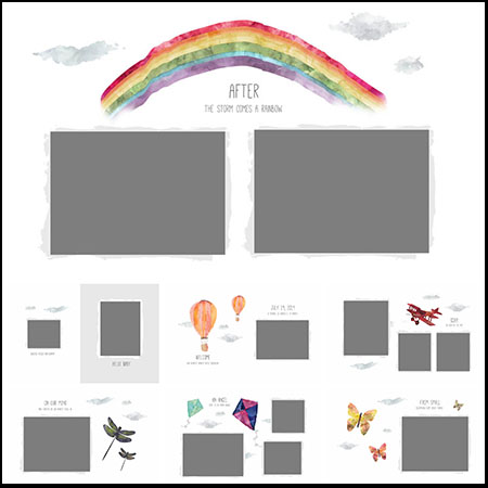 11款儿童水彩写真相册简洁排版PSD模板