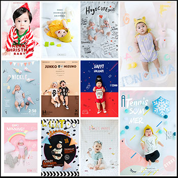 28款时尚儿童写真相册PSD模板