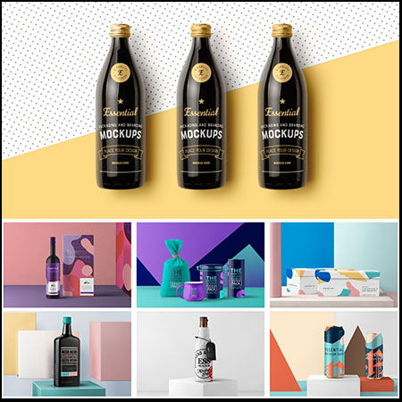 24款红酒包装瓶装饮料手提袋等PSD样机模型