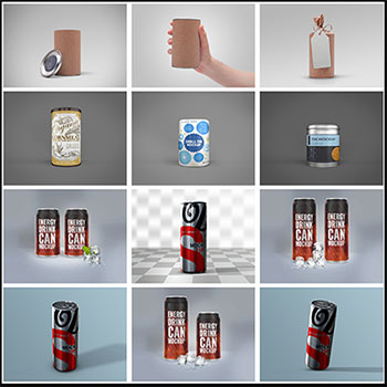 玻璃蜂蜜罐头瓶可乐饮料咖啡茶叶矿泉水易拉罐喷雾剂器PSD样机模型