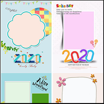 2套可爱宝贝儿童2020鼠年单月挂历PSD模板