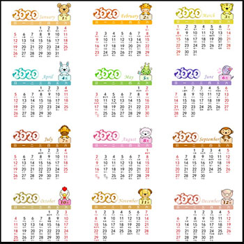 12款2020鼠年日历条台历PSD模板