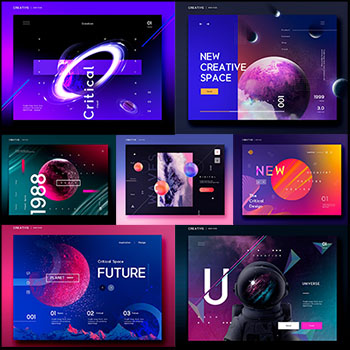 13款科技渐变流体宇宙星球航空科幻创意海报背景PSD素材