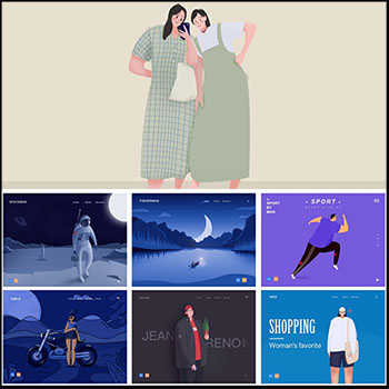 漂亮的卡通风格商业插画PSD素材