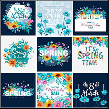 27款春季三八妇女节商场超市促销打折花卉PSD插画