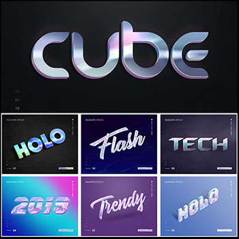 10款漂亮渐变效果艺术字体置换样机PSD模板