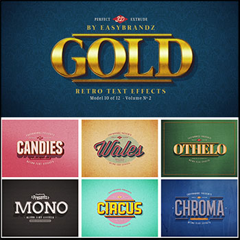 12款3D立体艺术字样式PSD一键置换模板