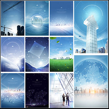 天蓝色调企业商务海报背景PSD模板