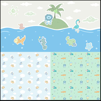 可爱卡通动物无缝背景PNG免抠图/AI/PSD分层模板