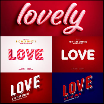 6款爱情情人节主题粉色红色立体字体样式