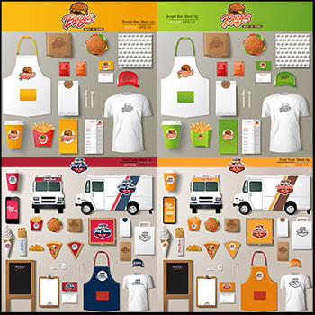 6套汉堡披萨快餐企业VI样机模型矢量素材