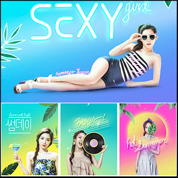 夏季性感女孩渡假休闲PSD合成海报模板
