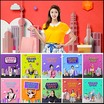 16款女性服装店用品店开业购物PSD合成模板