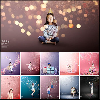 16款梦幻光晕水泡儿童相册写真PSD模板