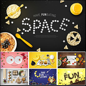 8款食物美食横版PSD海报分层模板