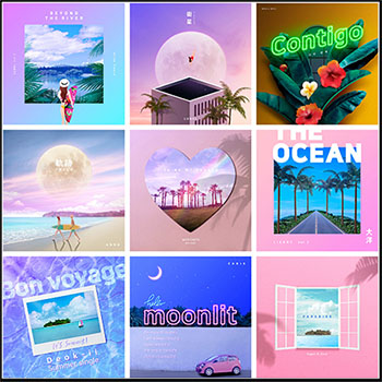 12款卡通夏季促销正方形海报背景PSD分层模板