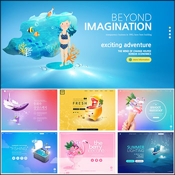 13款创意旅游渡假渐变背景海报网页横幅PSD模板