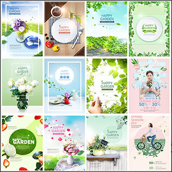 16款春季清新花卉绿色促销海报PSD分层模板