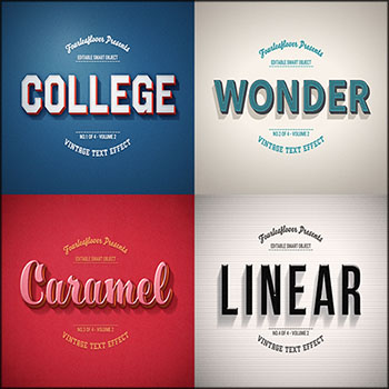 4款复古文字效果PSD一键置换样机模型