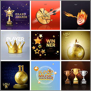 72款奖杯奖牌插图海报背景PSD分层模板