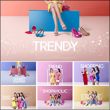 10款开心购物的女人超市购物海报插图PSD分层模板