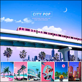 13款城市旅游CITYPOP风格海报PSD分层模板