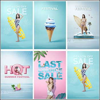 5款夏季简约促销打折海报PSD分层模板