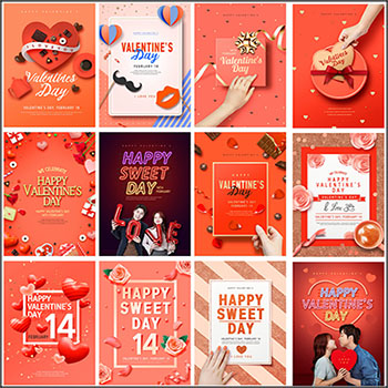 16款甜蜜爱情情人节宣传海报PSD分层素材