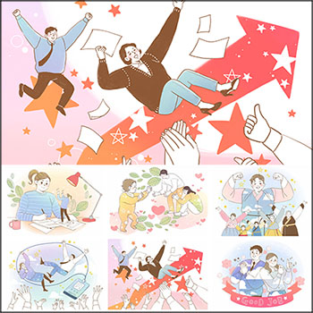 父母老师对孩子学习鼓励教育插图PSD分层素材