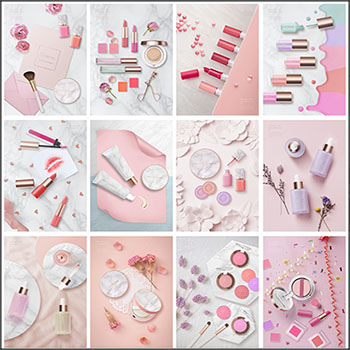 20款粉色系美妆口红唇彩化妆品海报PSD分层模板
