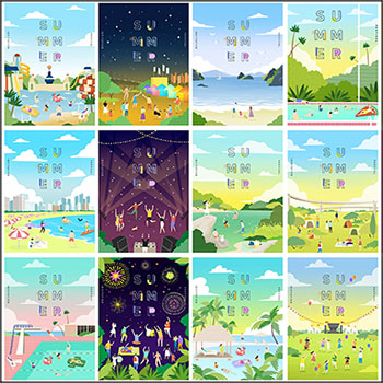 17款夏季旅游渡假卡通海报PSD分层模板