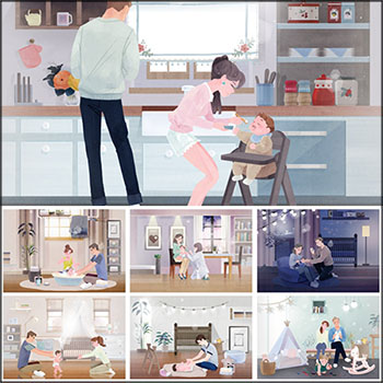 7款家庭亲子育儿插画PSD分层素材