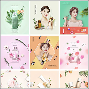 13款女性化妆品口红护肤品海报PSD分层模板