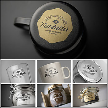 12款瓶子和水杯LOGO样机模型PSD分层模板