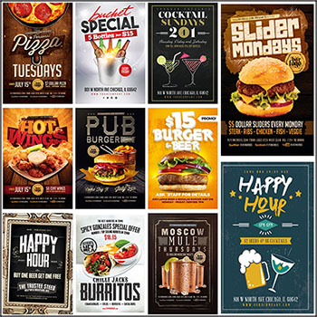 15款快餐美食促销啤酒食物打折宣传海报PSD模板