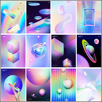 26款立体形状渐变炫彩抽象海报背景PSD分层模板