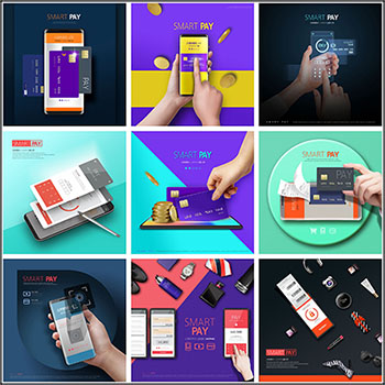 16款金融手机移动支付横幅广告PSD模板