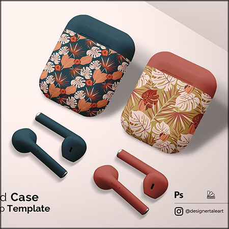 Airpods无线蓝牙耳机和耳机充电盒PSD样机模型
