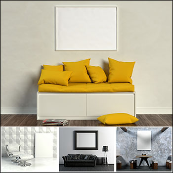 室内场景装饰画画框VI智能贴图展示样机PSD模板