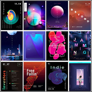 18款时尚几何渐变抽象艺术蒸汽波图形背景海报PSD分层模板