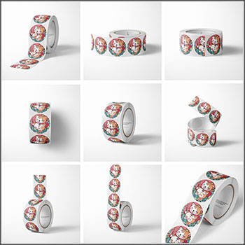 不干胶贴纸胶带纸卷样机图形设计展示效果图psd智能贴图