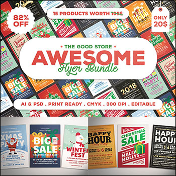 15款圣诞节派对新年促销海报传单PSD模板