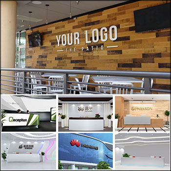20款企业前台形象墙背景LOGO智能贴图样机模型PSD模板