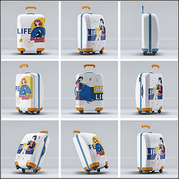 8款行李箱提拉杆箱外观智能贴图样机PSD分层模板