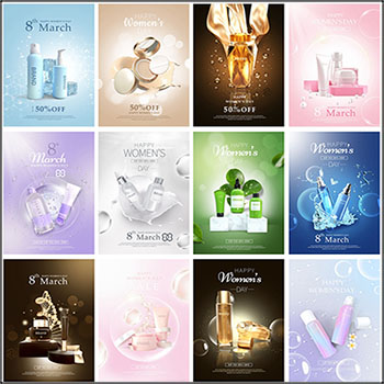 14款女性化妆品护肤品促销打折海报PSD分层模板