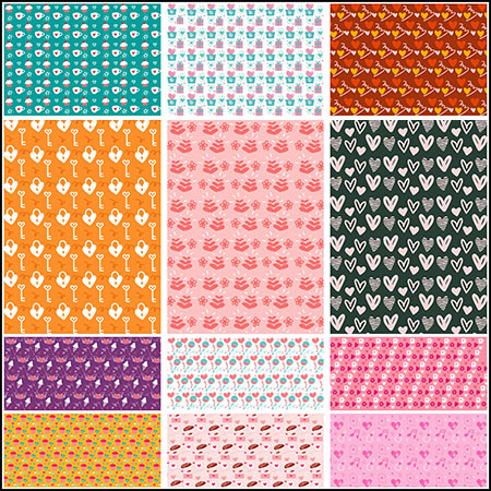 50款情人节爱心甜蜜风格无缝背景PSD素材