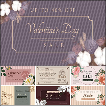 20款复古花束花卉情人节促销打折横幅海报PSD分层模板