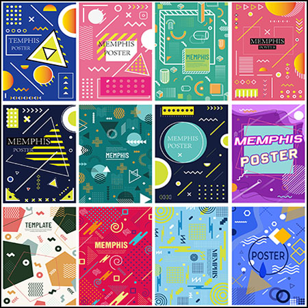 60款孟菲斯风格通用海报背景PSD分层模板